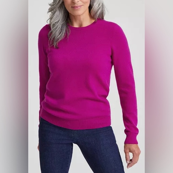 CHARTER CLUB cashmere 2 ply magenta long sleeve crewneck soft NEW size S - Picture 1 of 12